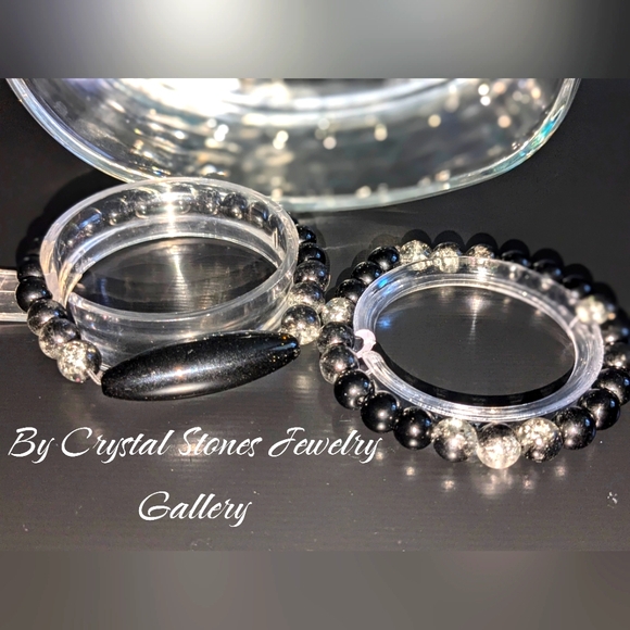 Shadowy Obsidian Odyssey Stretch Bead Bracelet Set - Picture 1 of 5